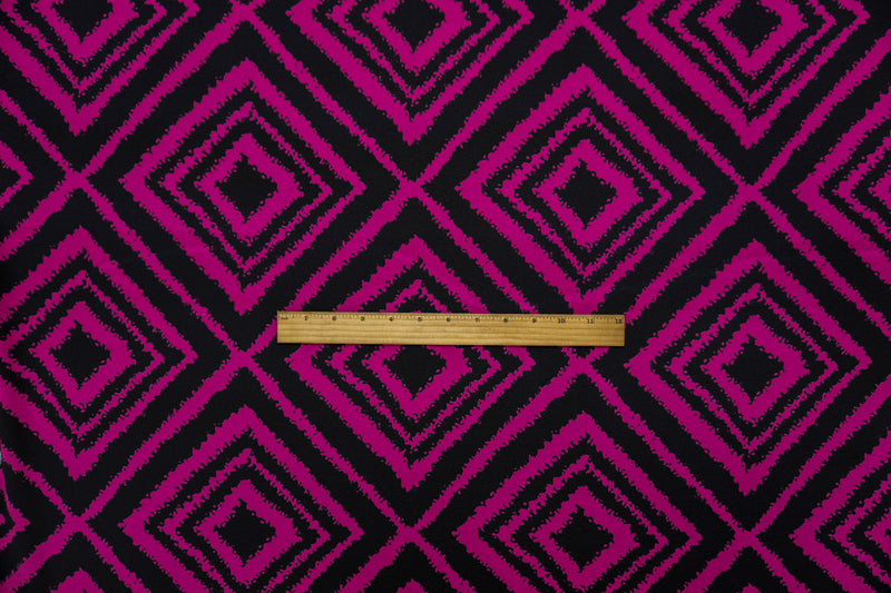 Pink-Black Poly Diamond Print Liverpool Double Knit Fabric