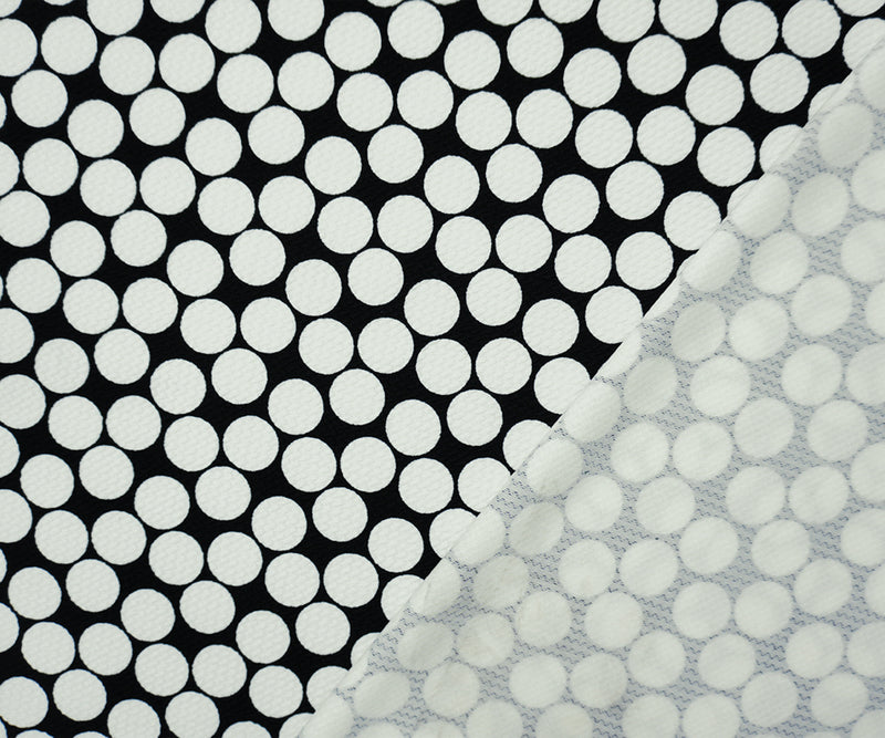Black-White Poly Dot Print Liverpool Double Knit Fabric