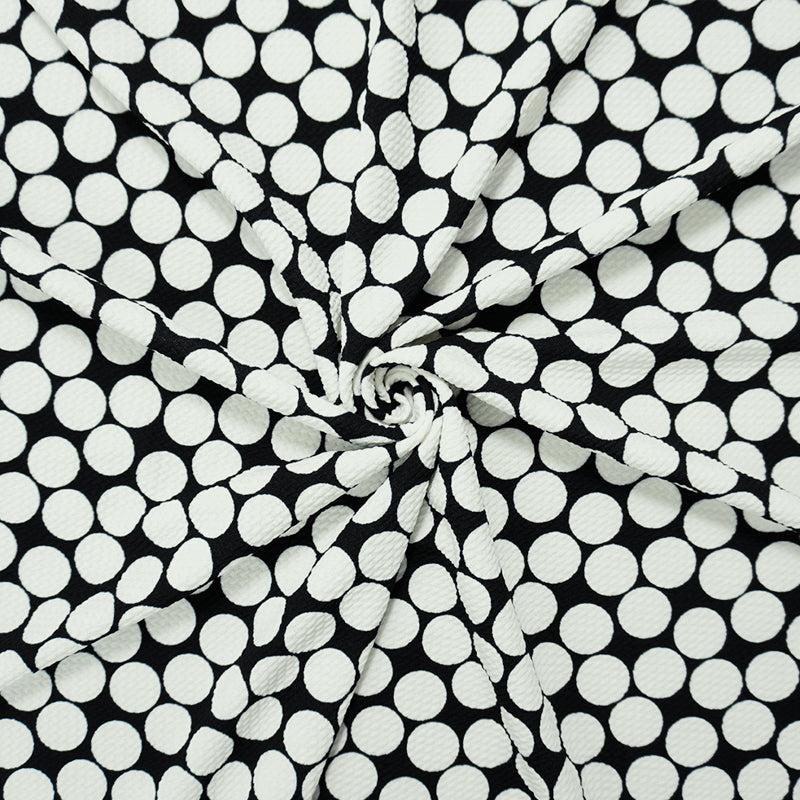 Black-White Poly Dot Print Liverpool Double Knit Fabric