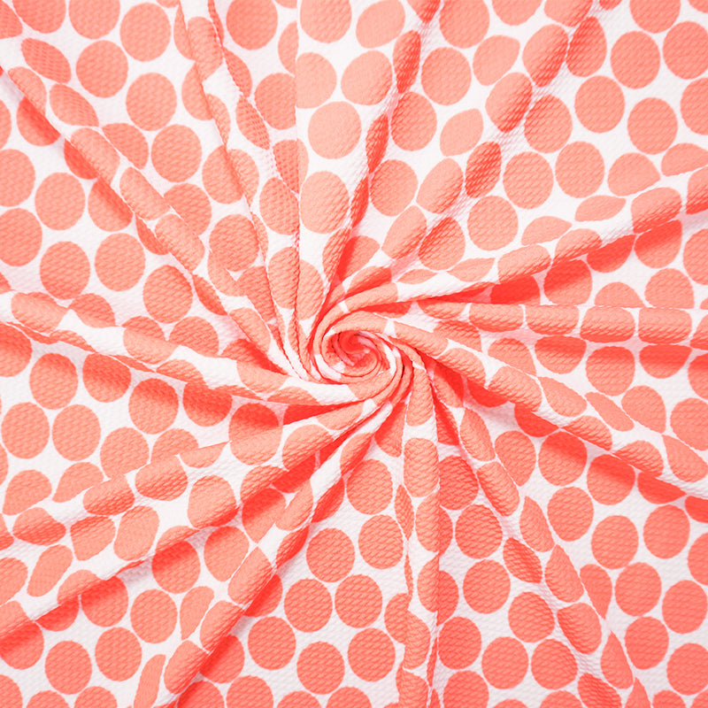 White-Peach Poly Dot Print Liverpool Double Knit Fabric