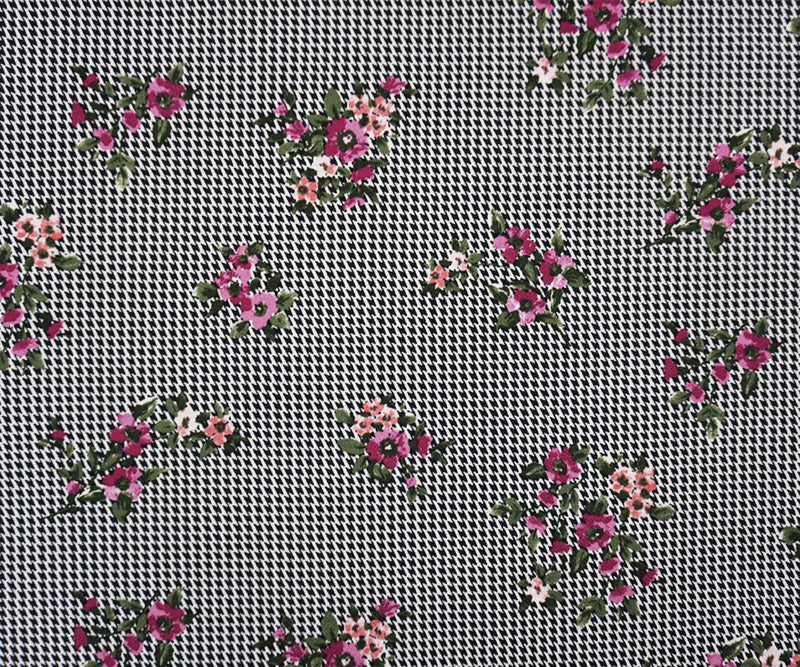 Black-White-Multi Poly Floral Print Liverpool Double Knit Fabric