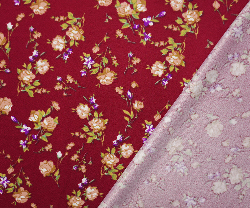 Red-Beige-Multi Poly Floral Print Liverpool Double Knit Fabric