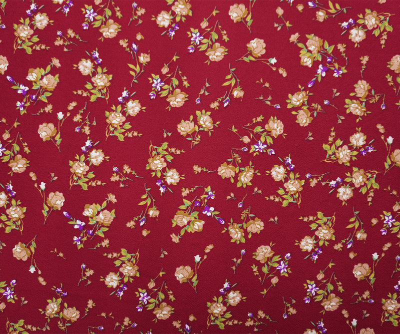 Red-Beige-Multi Poly Floral Print Liverpool Double Knit Fabric