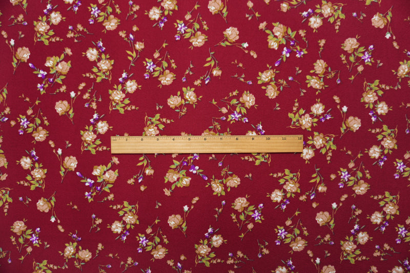 Red-Beige-Multi Poly Floral Print Liverpool Double Knit Fabric