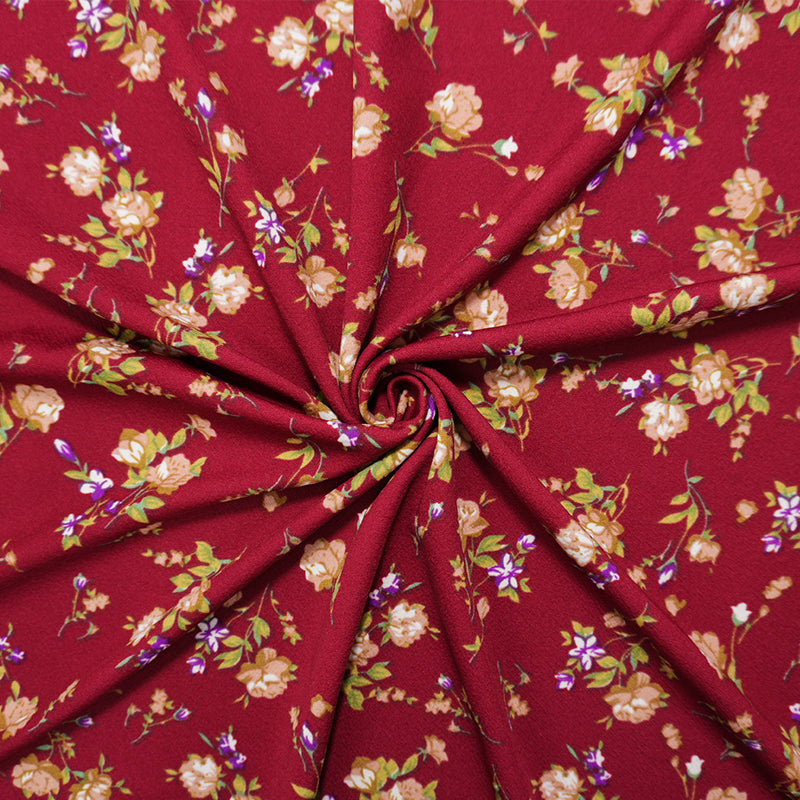 Red-Beige-Multi Poly Floral Print Liverpool Double Knit Fabric