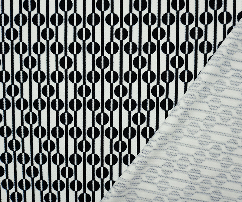 White-Black Poly Geometric Print Liverpool Double Knit Fabric