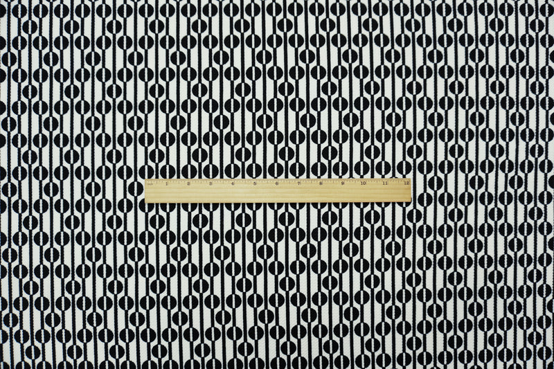 White-Black Poly Geometric Print Liverpool Double Knit Fabric