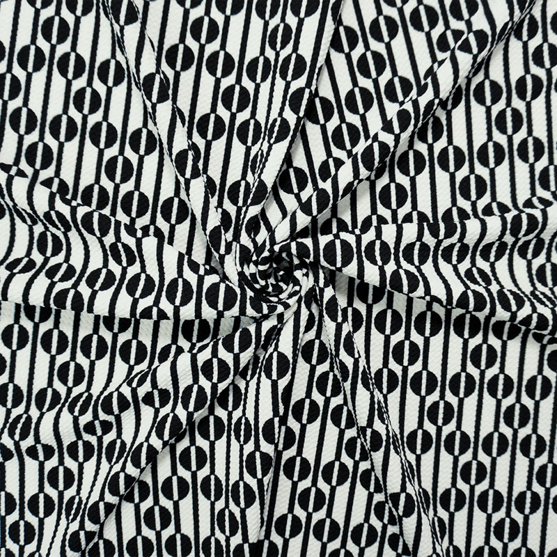 White-Black Poly Geometric Print Liverpool Double Knit Fabric