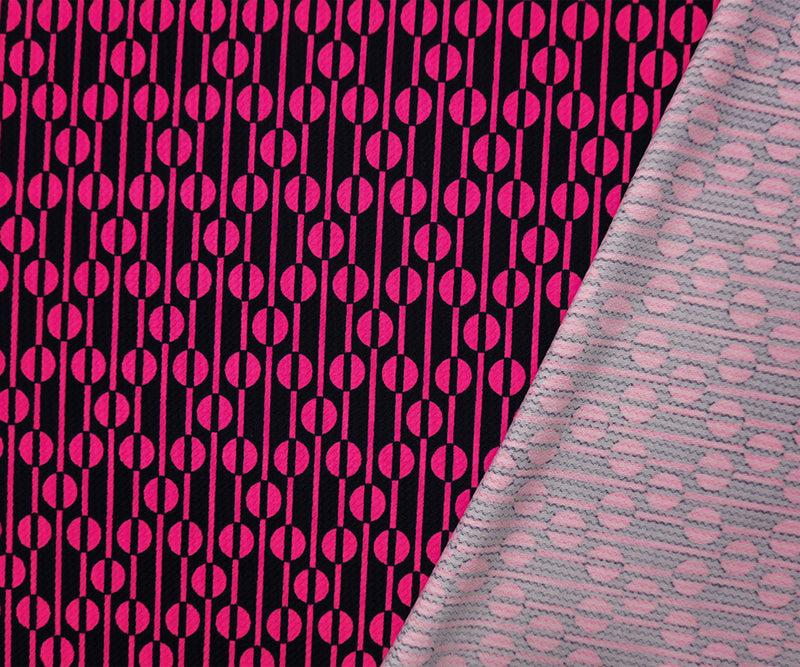 Pink-Blue Poly Geometric Print Liverpool Double Knit Fabric