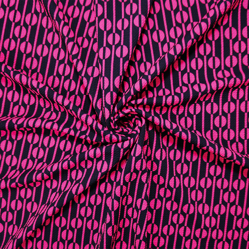 Pink-Blue Poly Geometric Print Liverpool Double Knit Fabric