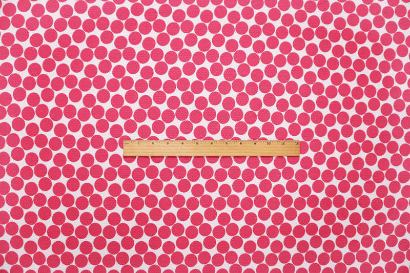 White-Pink Poly Dot Print Liverpool Double Knit Fabric