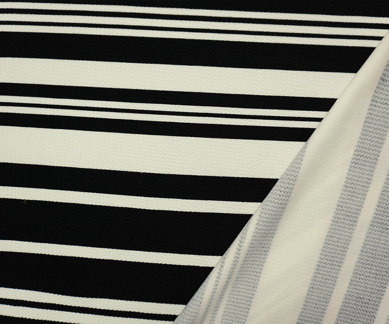 Black-Ivory Poly Stripe Print Liverpool Double Knit Fabric