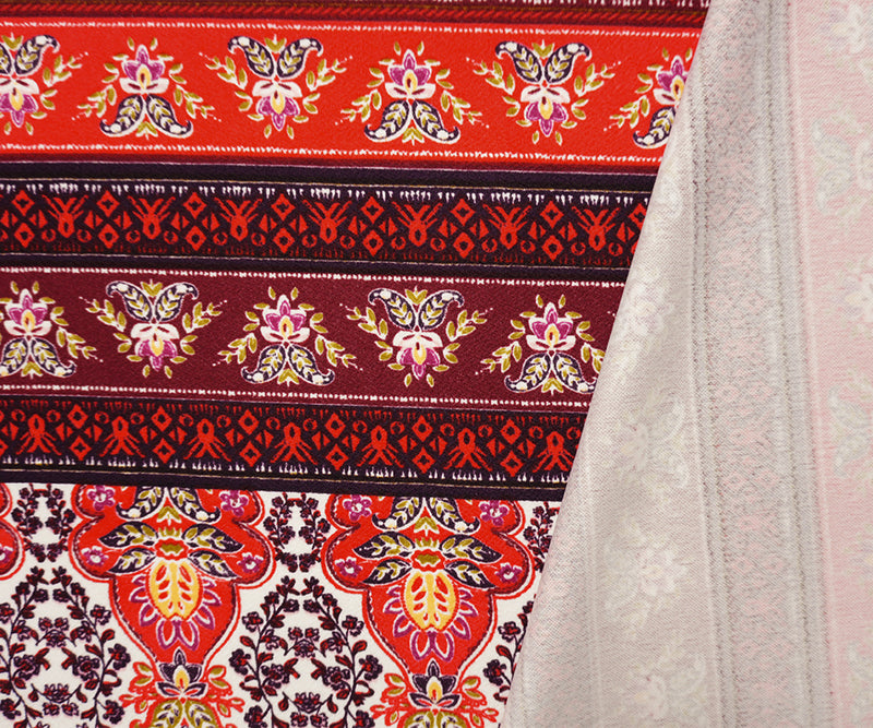Red-Purple-Multi Poly Boho Print Liverpool Double Knit Fabric