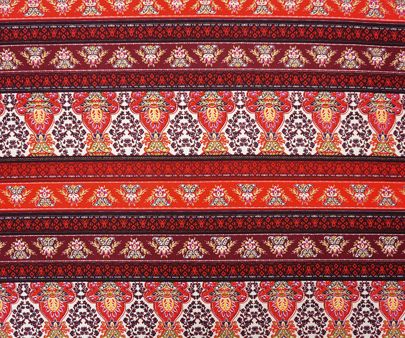 Red-Purple-Multi Poly Boho Print Liverpool Double Knit Fabric