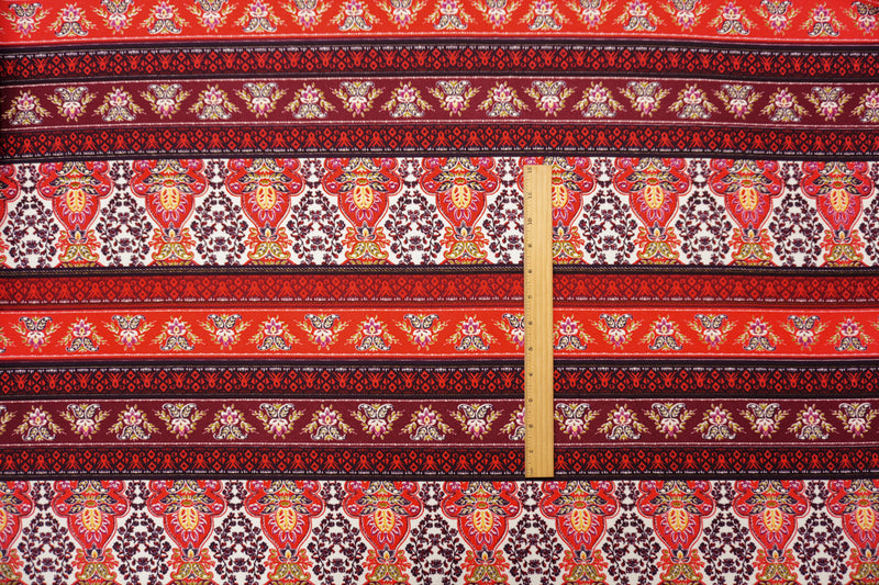 Red-Purple-Multi Poly Boho Print Liverpool Double Knit Fabric