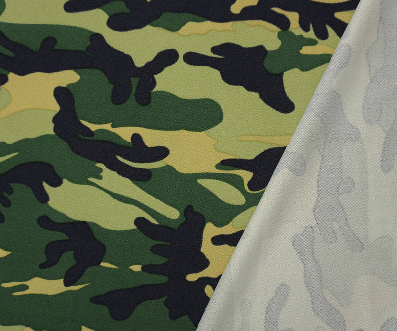 Green-Blue-Beige Poly Camo Print Liverpool Double Knit Fabric