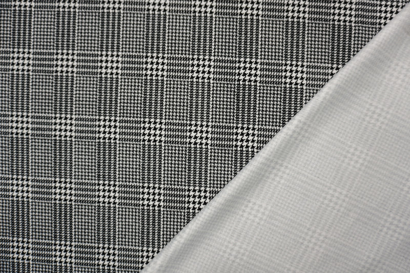 Black-White Poly Glen Plaid Print Liverpool Double Knit Fabric