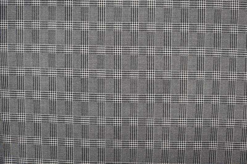 Black-White Poly Glen Plaid Print Liverpool Double Knit Fabric
