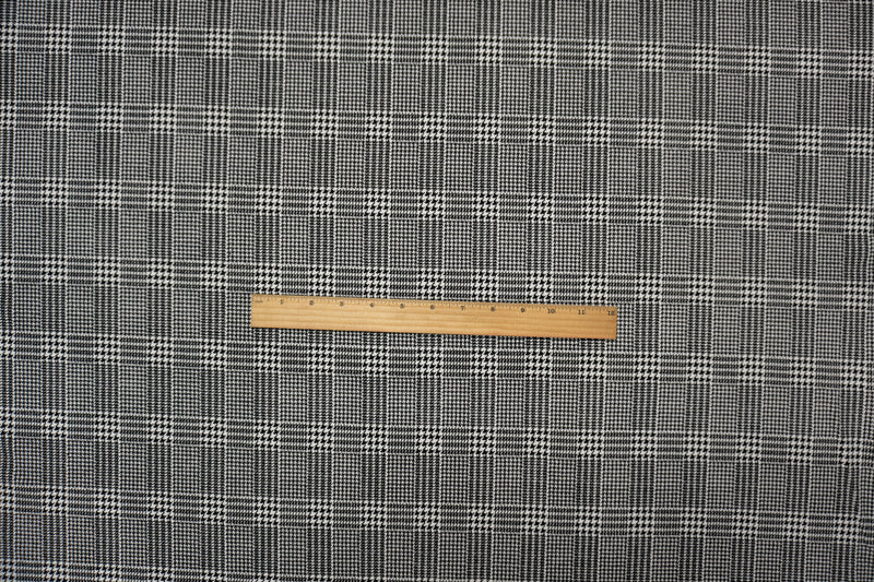 Black-White Poly Glen Plaid Print Liverpool Double Knit Fabric