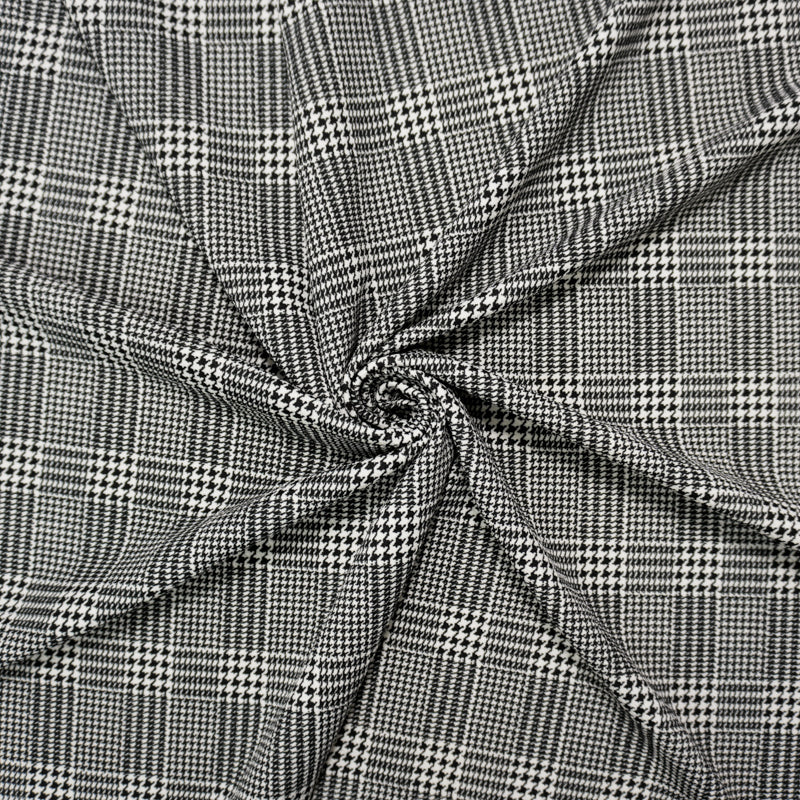 Black-White Poly Glen Plaid Print Liverpool Double Knit Fabric