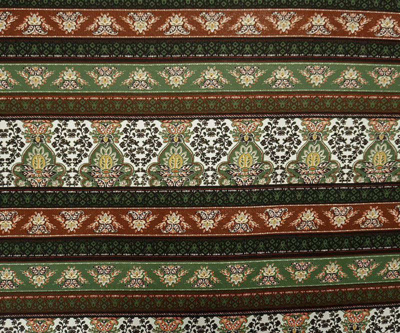 Green-Brown-Multi Poly Boho Print Liverpool Double Knit Fabric