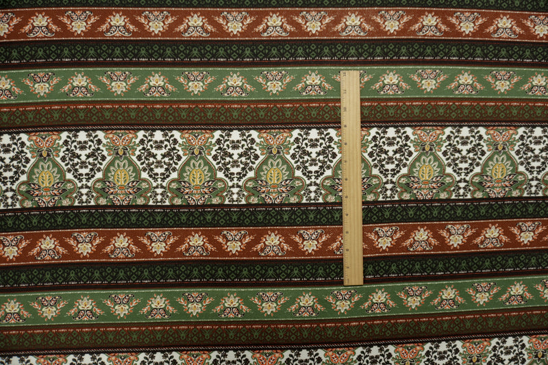 Green-Brown-Multi Poly Boho Print Liverpool Double Knit Fabric
