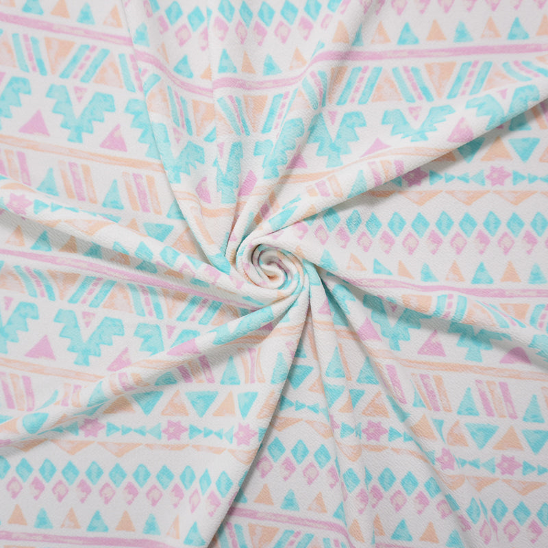 White-Blue-Multi Poly Aztec Print Liverpool Double Knit Fabric