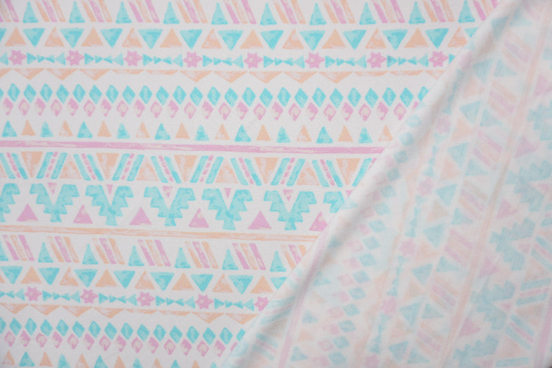 1 YD PC-White-Blue-Multi Poly Aztec Print Liverpool Double Knit Fabric