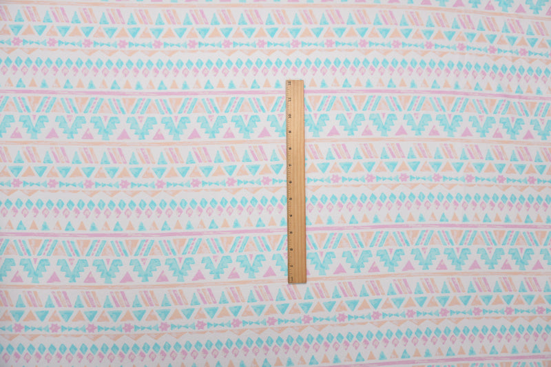 White-Blue-Multi Poly Aztec Print Liverpool Double Knit Fabric
