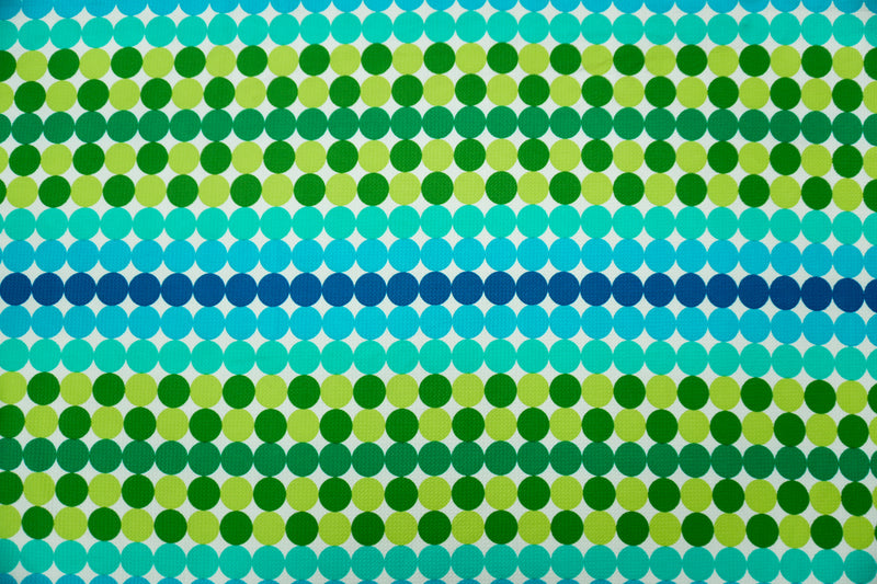 Green-Blue-White Poly Dot Print Liverpool Double Knit Fabric