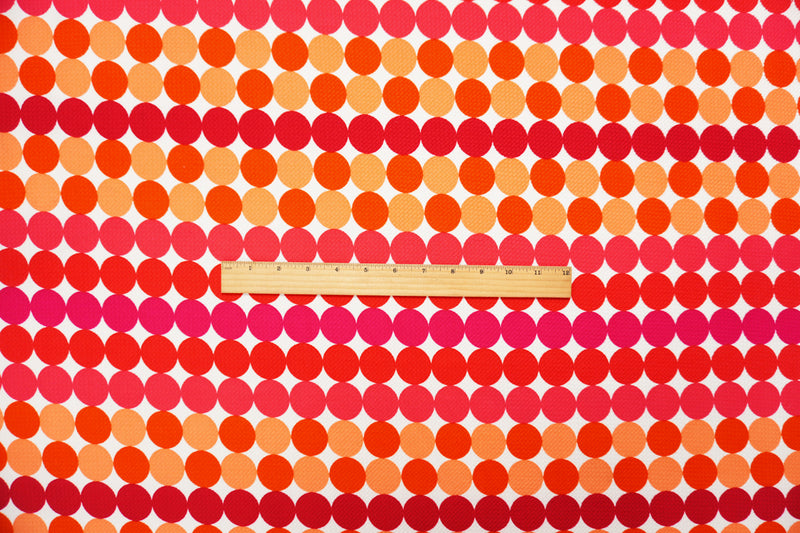 Red-Orange-White Poly Dot Print Liverpool Double Knit Fabric