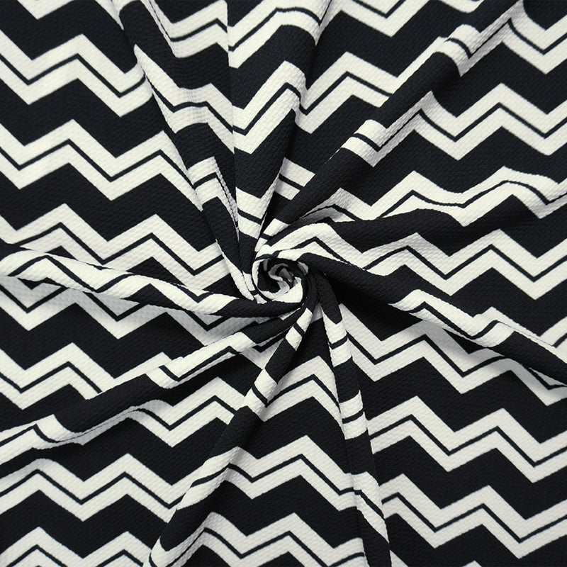 Black-White Poly Chevron Print Liverpool Double Knit Fabric