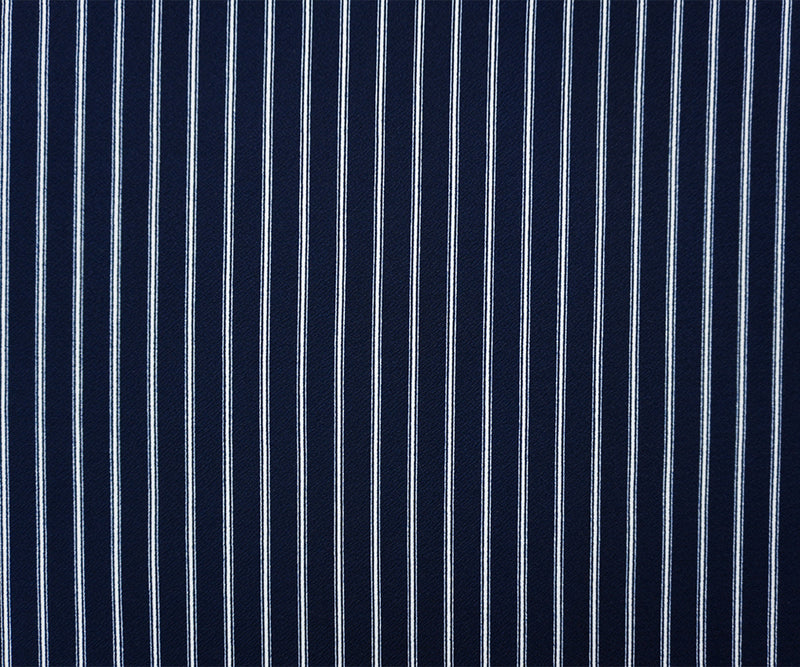 Deep Navy-White Poly Stripe Print Liverpool Double Knit Fabric