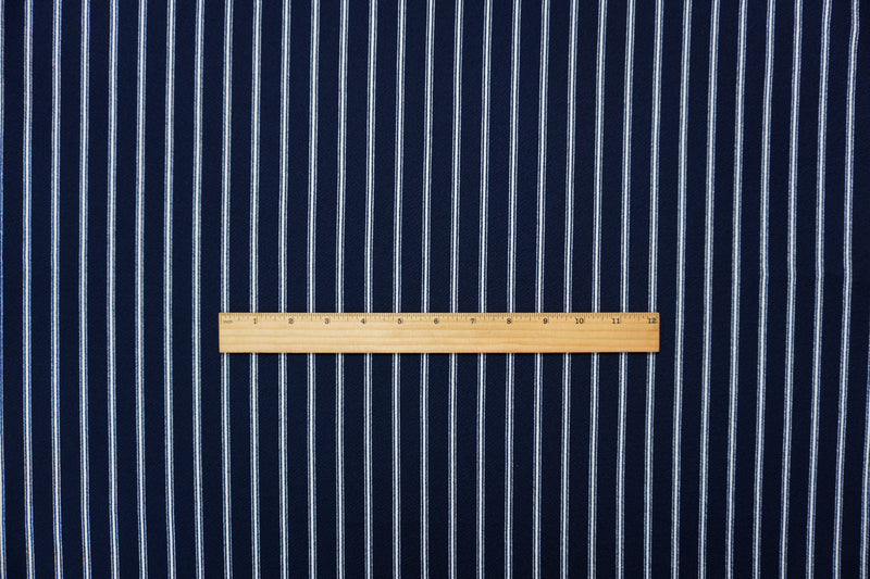 Deep Navy-White Poly Stripe Print Liverpool Double Knit Fabric
