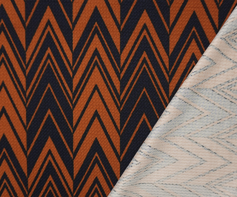 Brown Poly Abstract Chevron Print Liverpool Double Knit Fabric