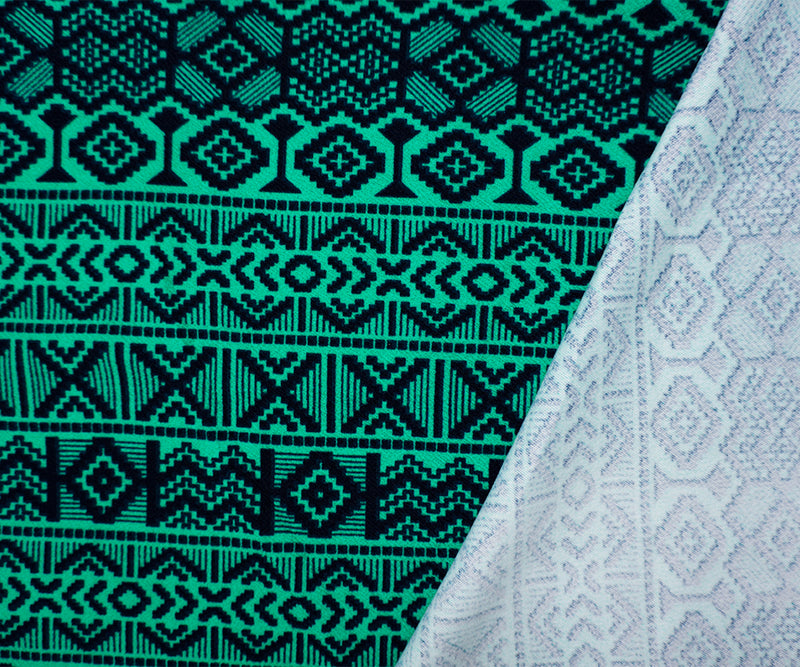 Green-Blue-Black Poly Aztec Print Liverpool Double Knit Fabric