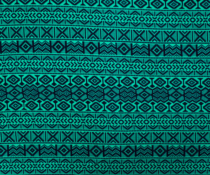 Green-Blue-Black Poly Aztec Print Liverpool Double Knit Fabric