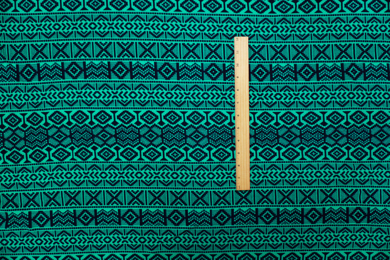 Green-Blue-Black Poly Aztec Print Liverpool Double Knit Fabric