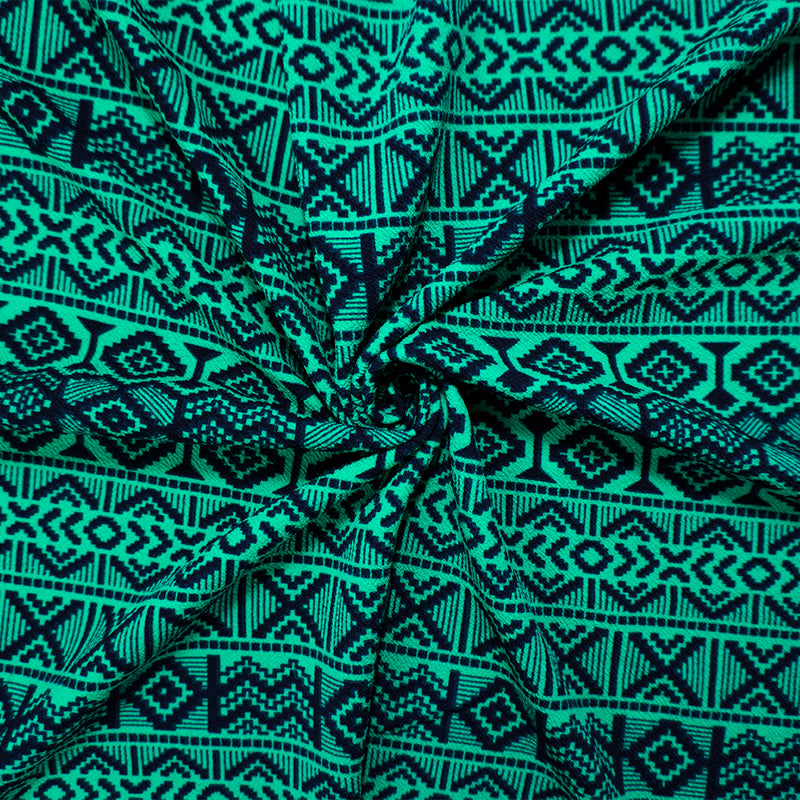 Green-Blue-Black Poly Aztec Print Liverpool Double Knit Fabric