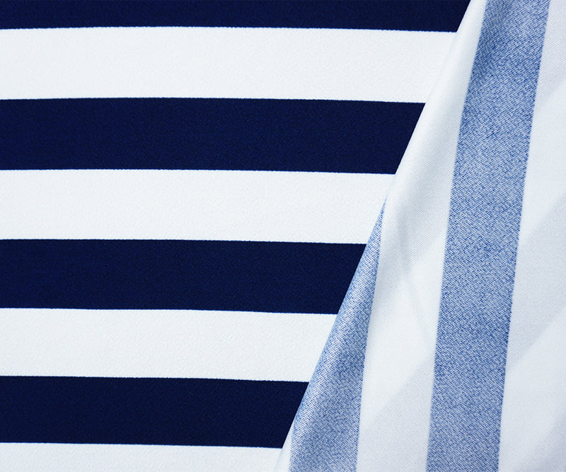 Blue-White Poly Stripe Print Liverpool Double Knit Fabric