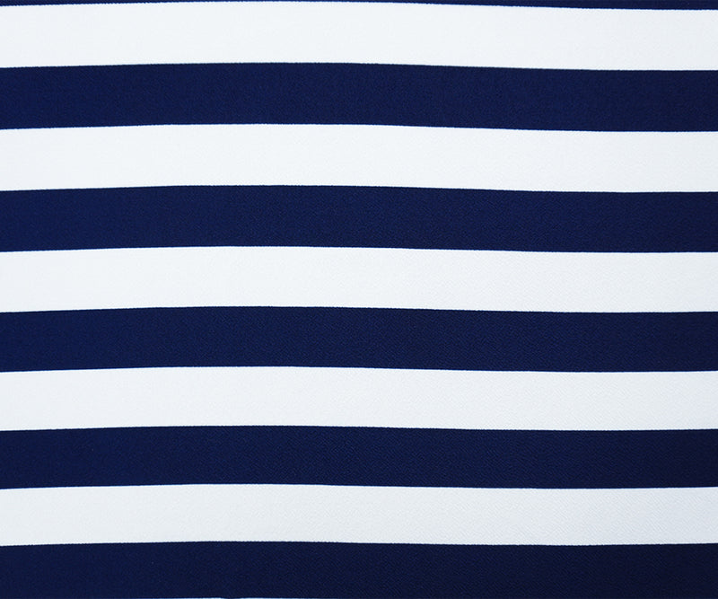 Blue-White Poly Stripe Print Liverpool Double Knit Fabric