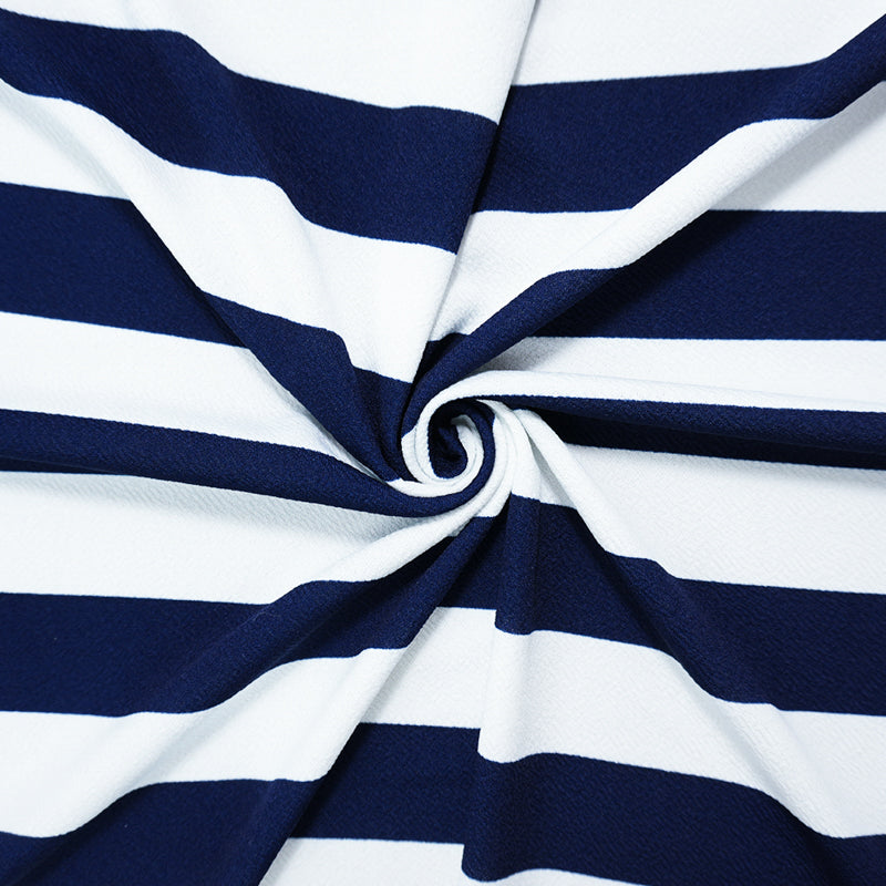 Blue-White Poly Stripe Print Liverpool Double Knit Fabric