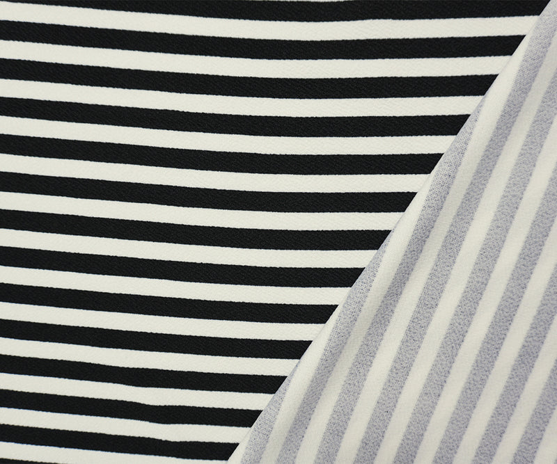 3 1/2 YD PC-Black-White Poly Stripe Print Liverpool Double Knit Fabric