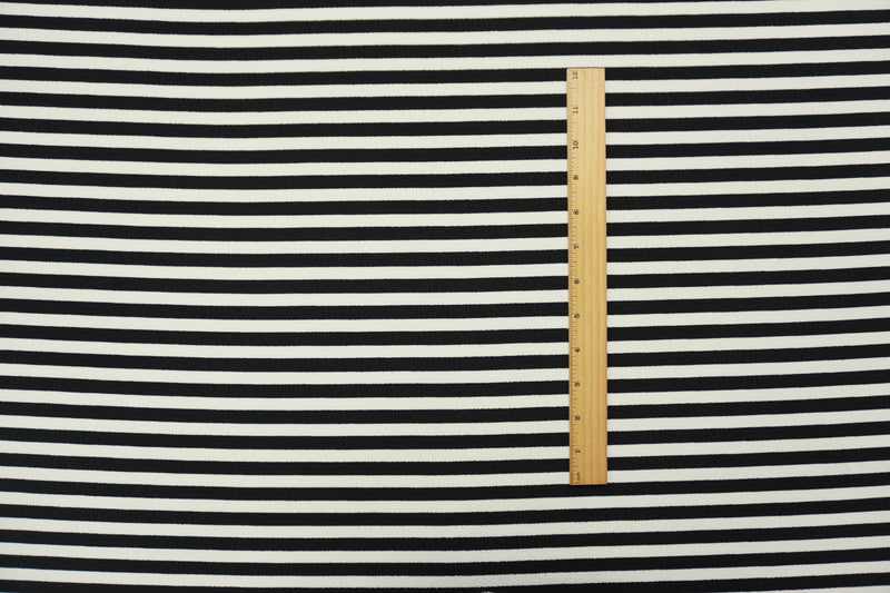 3 1/2 YD PC-Black-White Poly Stripe Print Liverpool Double Knit Fabric