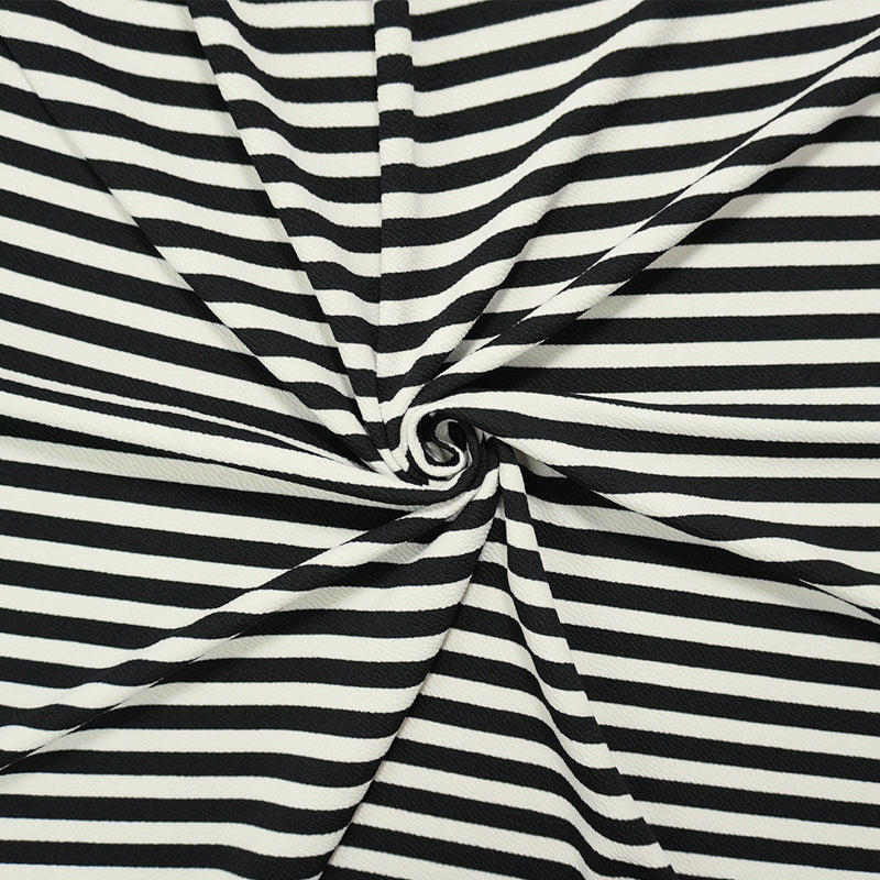 3 YD PC-Black-White Poly Stripe Print Liverpool Double Knit Fabric