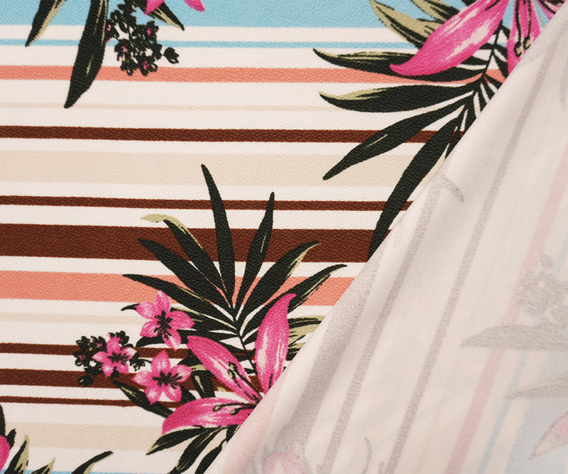 Pink-Multi Poly Floral Stripe Print Liverpool Double Knit Fabric