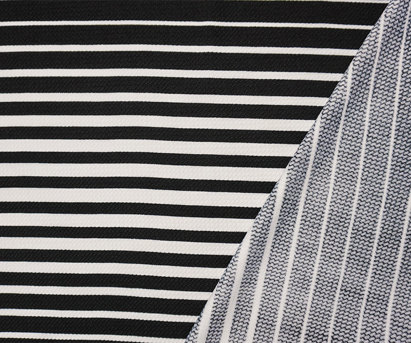 Black-White Poly Stripe Print Liverpool Double Knit Fabric
