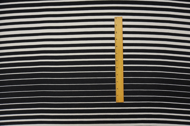 Black-White Poly Stripe Print Liverpool Double Knit Fabric