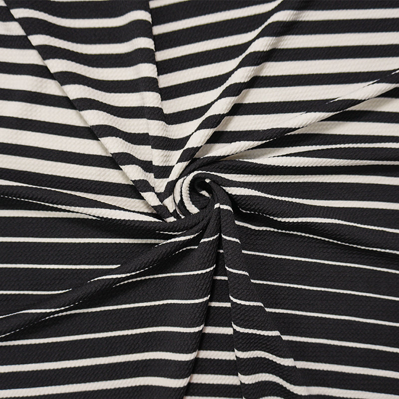 Black-White Poly Stripe Print Liverpool Double Knit Fabric