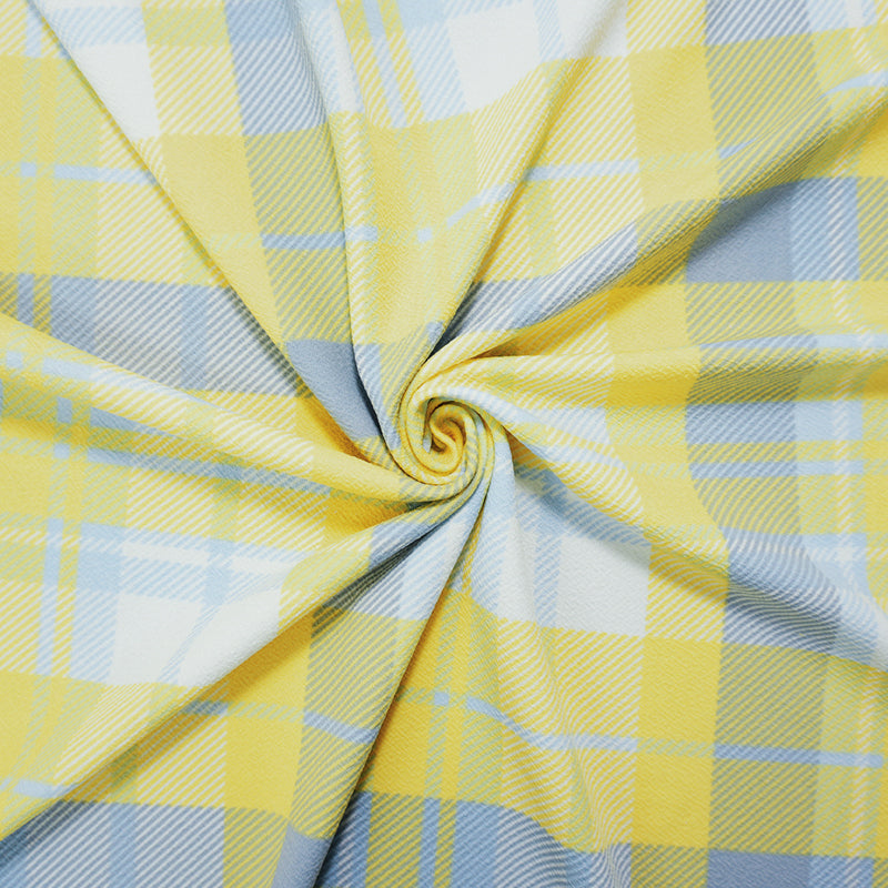 Yellow-Multi Poly Plaid Print Liverpool Double Knit Fabric